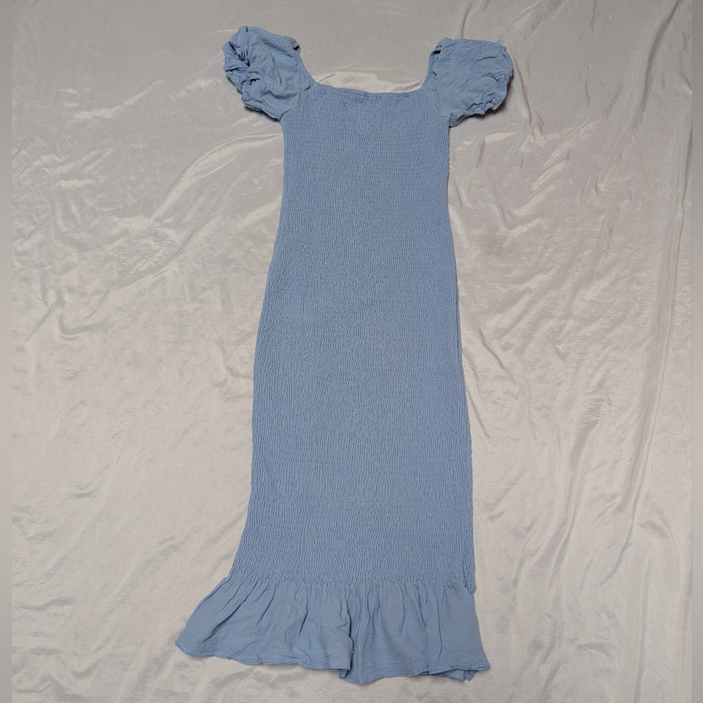 Baltic Born Alana Smocked Midi Dress With Puff Sleeves Blue Bump Friendly